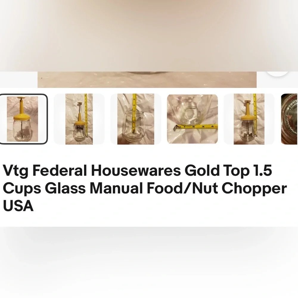 Vintage Federal Housewares Glass Food/Nut Chopper Yellow Lid 1.5 Cups